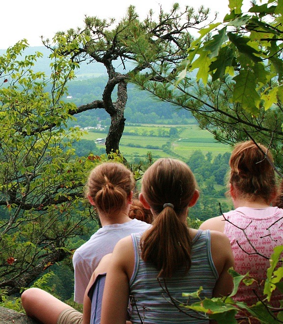 Steep Castle Rock Hiking Girls