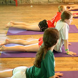Campers attend yoga class