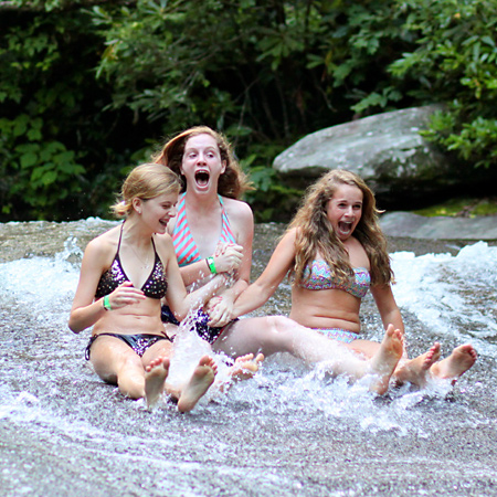 girls screaming on sliding rock