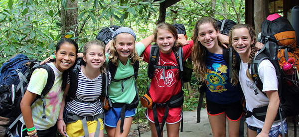 Camp girls ready to go backpacking