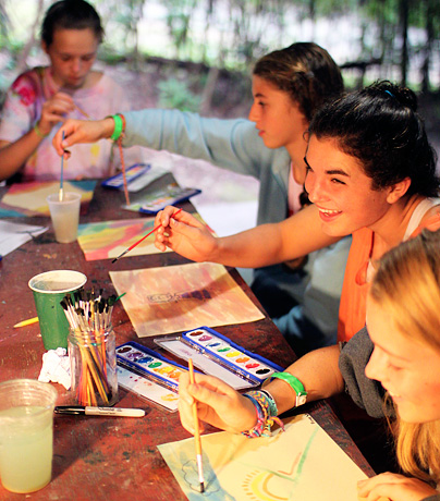 Summer camp girls in painting class