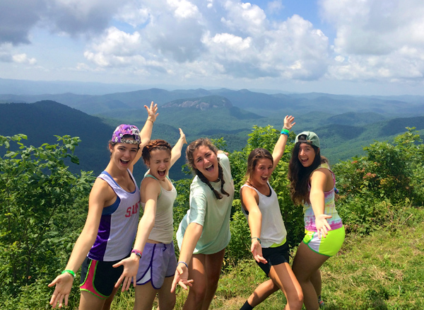 camp girls in NC hiking in high altitude
