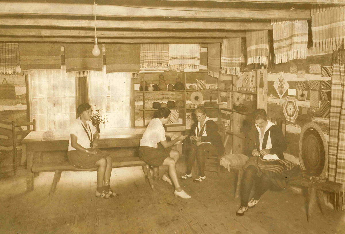 1930s image inside of crafts camp log cabin