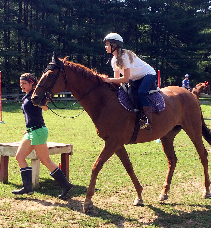 girls horseback rider in two-point position