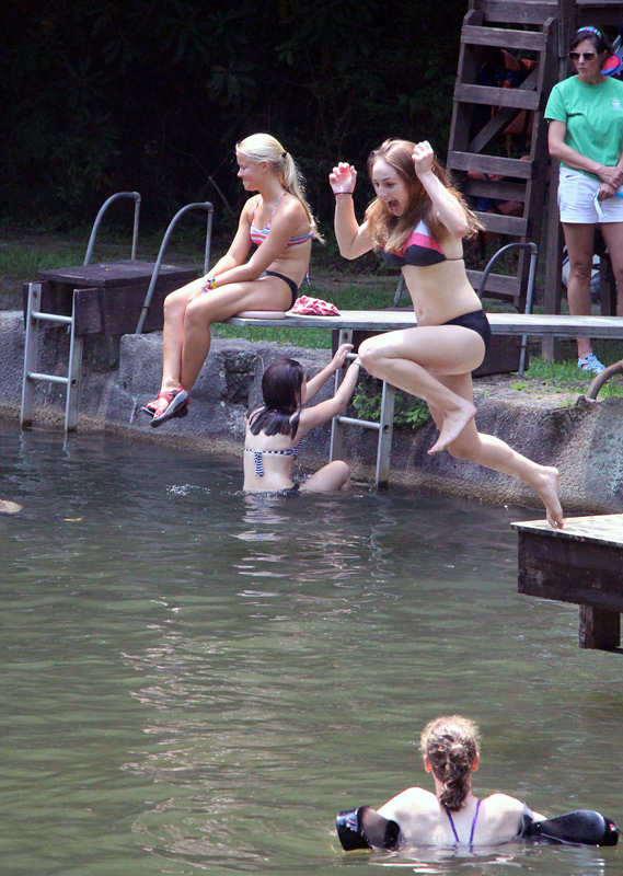 Swim test girl jumps in lake