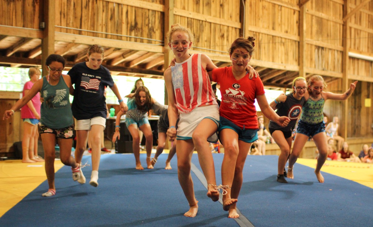 Camp girls 3-legged relay race