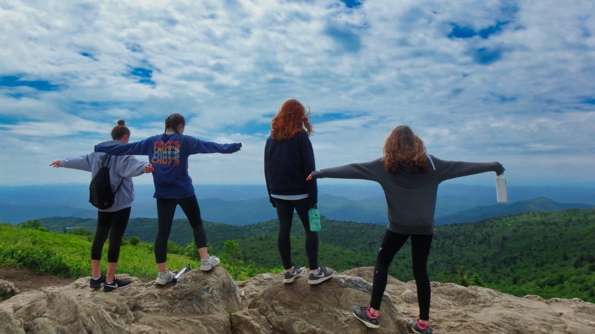 girls on top of Black Balsam mountain