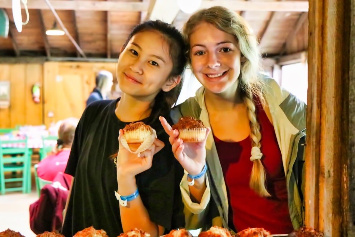 teen girls holding muffins