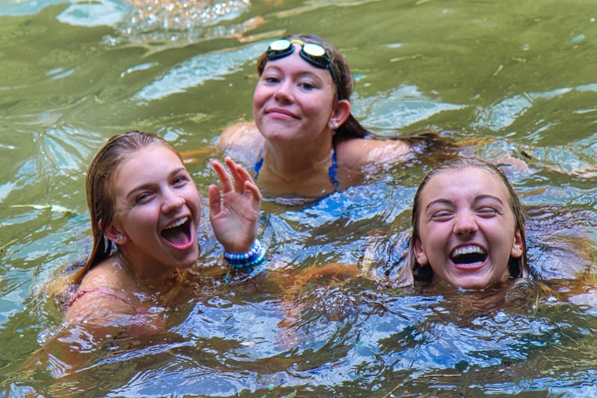 laughing swimming girls