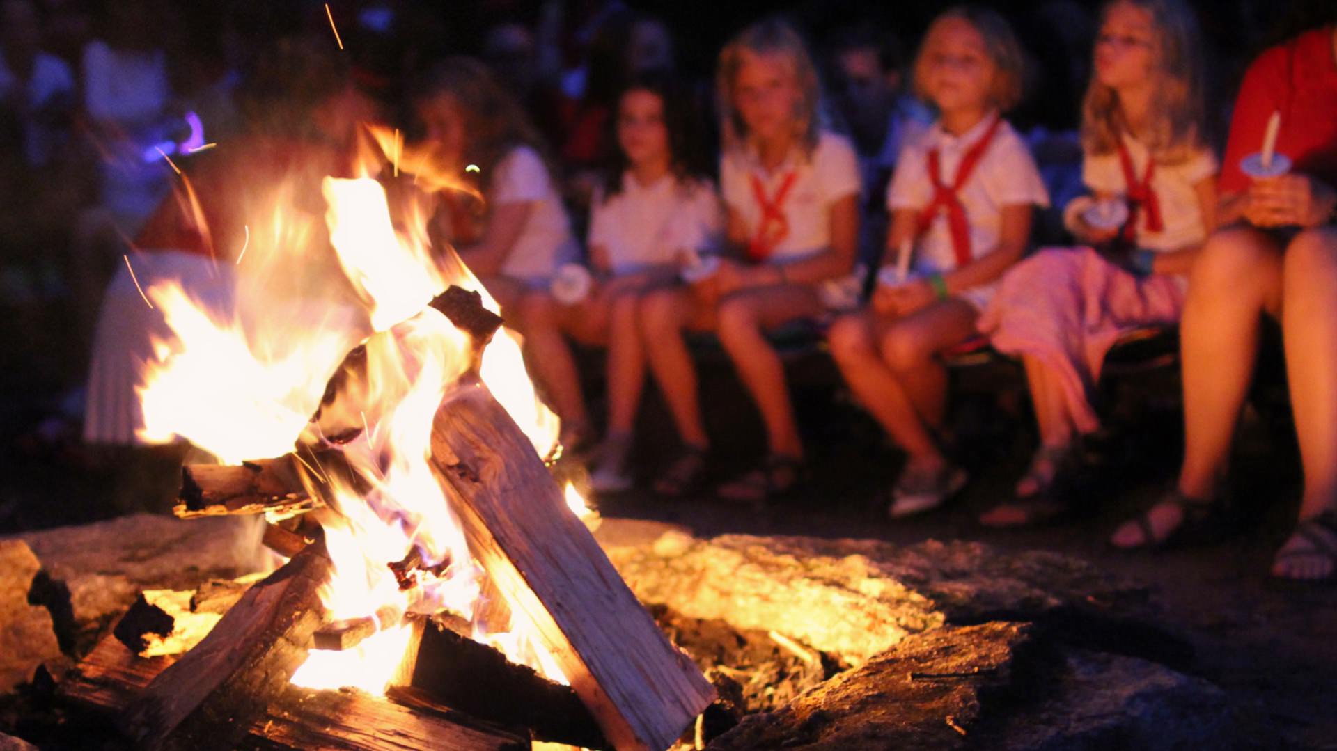 campfire camp girls at night