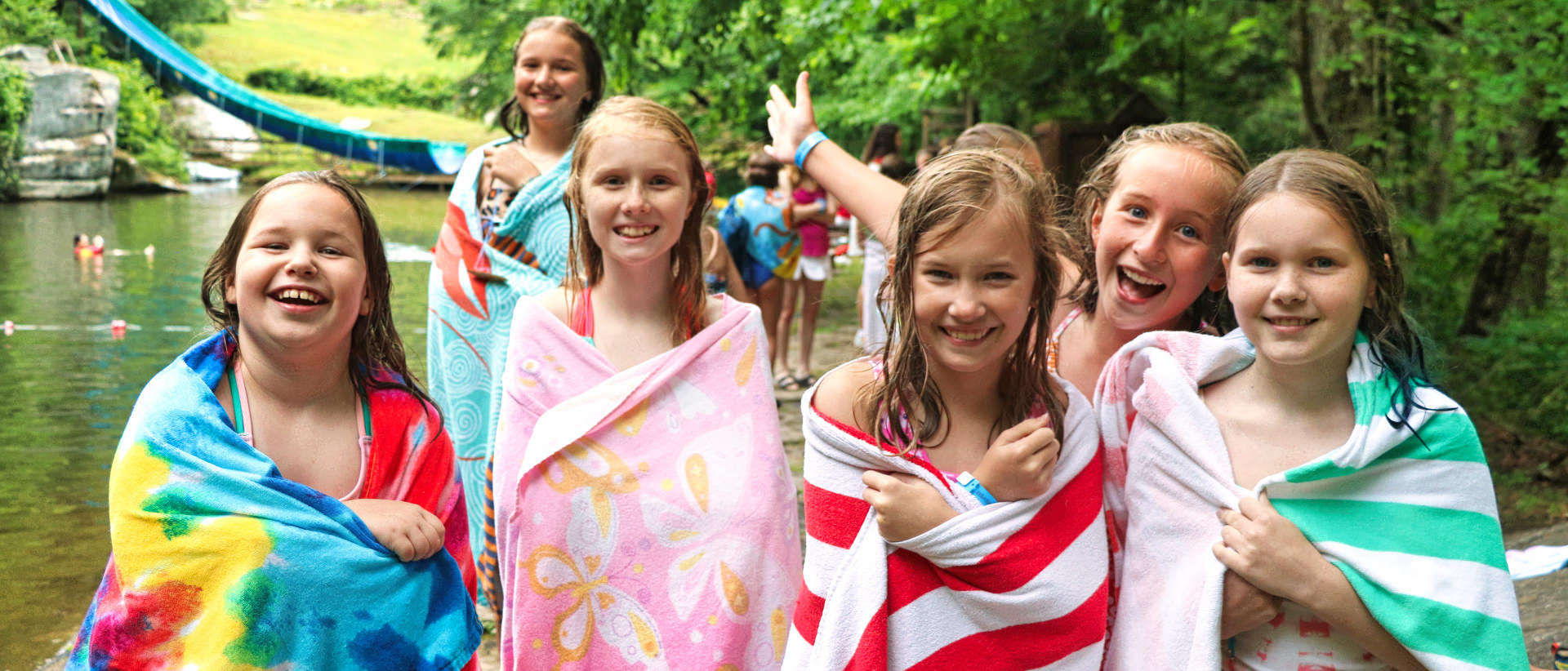 joyful camp kids in towels