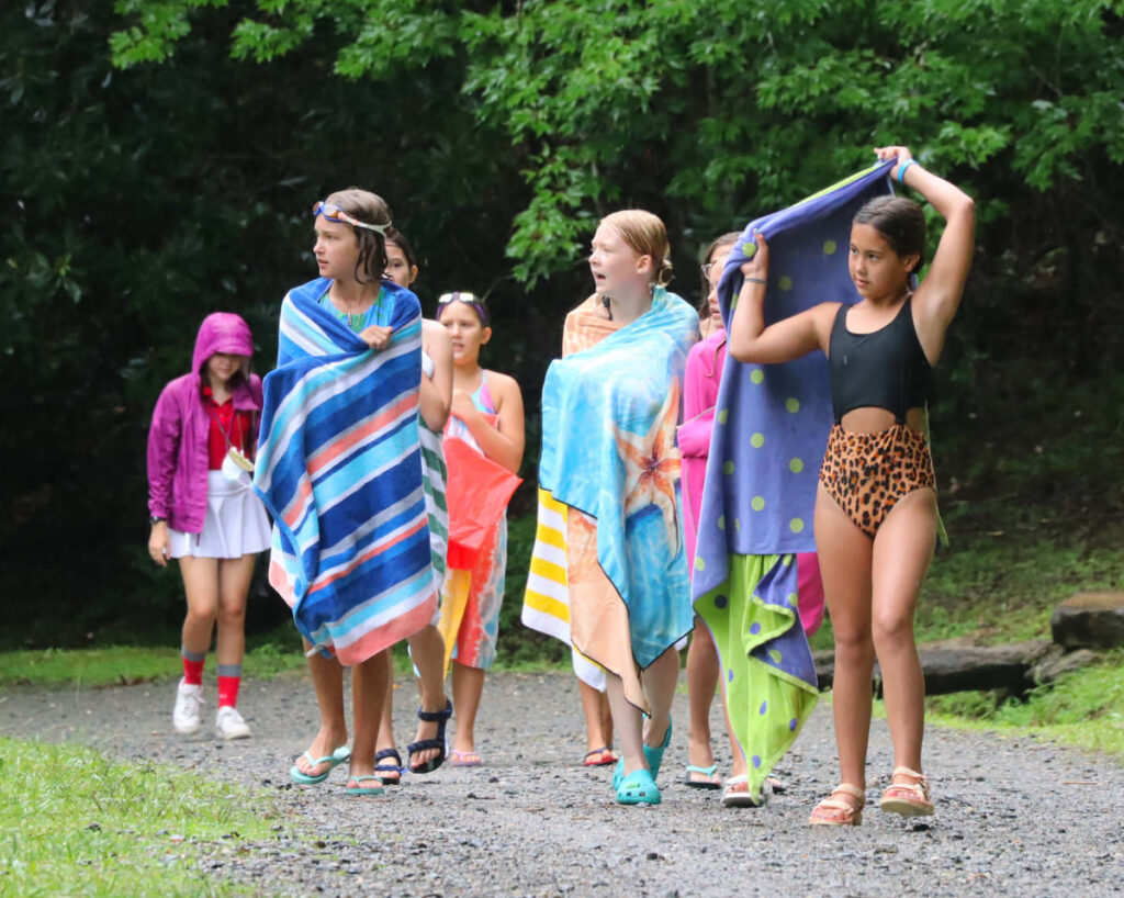 camp girls swimming towels